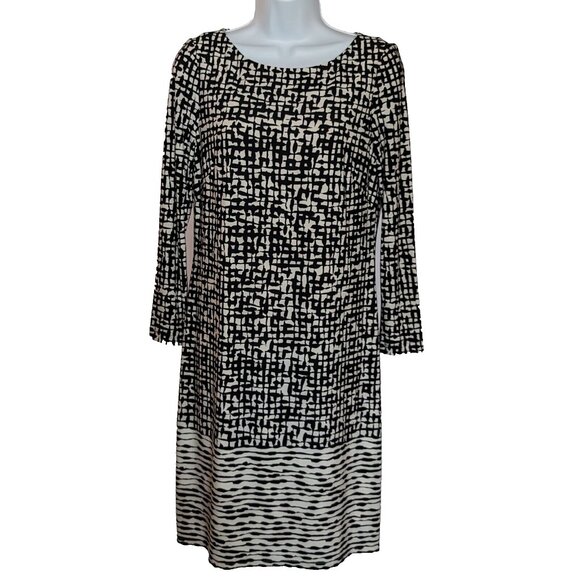 VINCE CAMUTO dress SIZE 6 STEATH LONG SLEEVES black on white 5% SPANDEX STUNNING - Picture 1 of 13